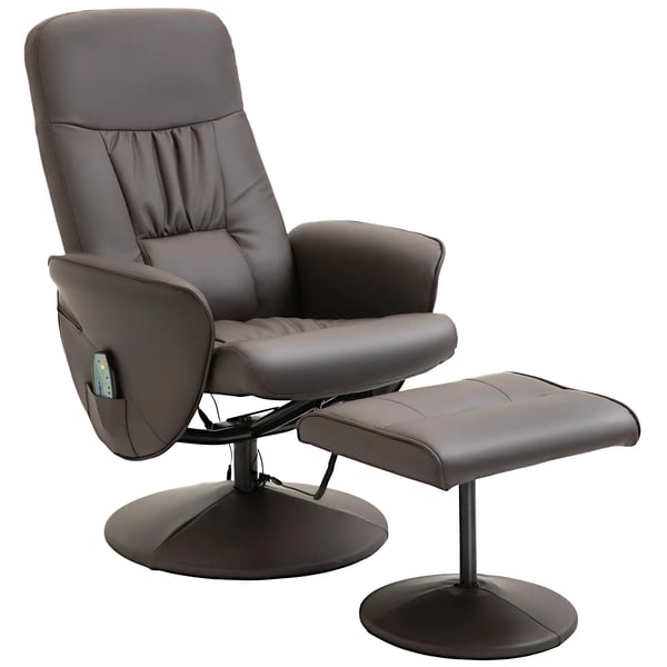 Massagefåtölj med fotpall, Relaxstol i konstläder, Brun
