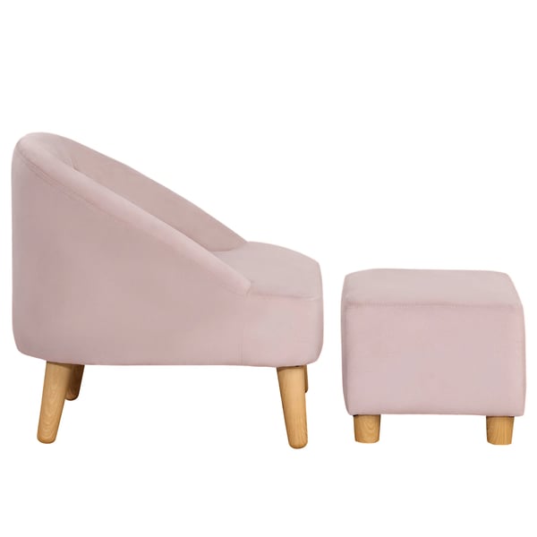 børnestol med fodskammel - Hyggelig sofa til børn fra 3 år, fløjlslook, eukalyptustræ, rosa, 51x51x50 cm