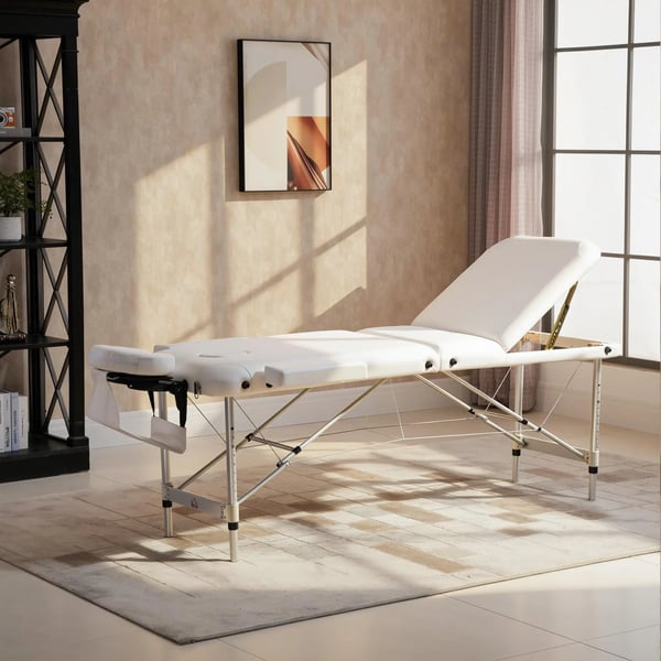 foldbar massagebriks, justerbar, m. nakkestøtte, aluminium, skum, plast, hvid