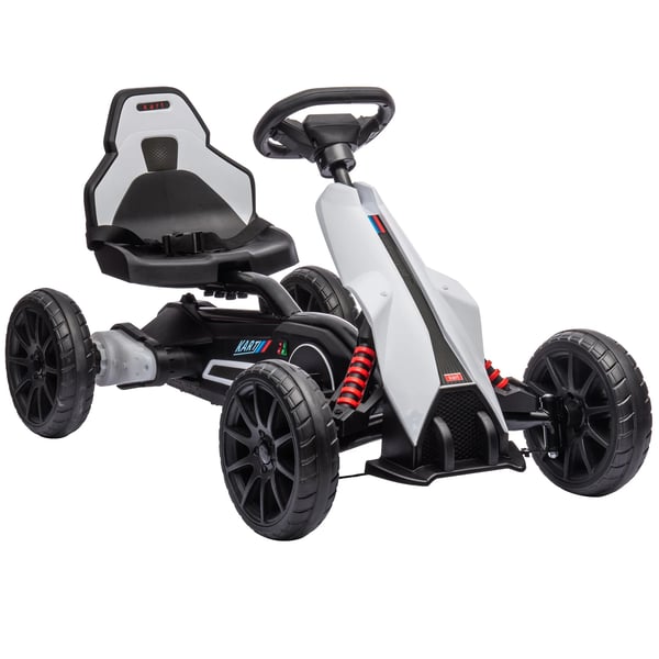 Elbil Gokart för barn, 12V, 3-5 km/h, Drifting Kart med säkerhetsbälte och ratt, 2 justerbara lägen, Vit