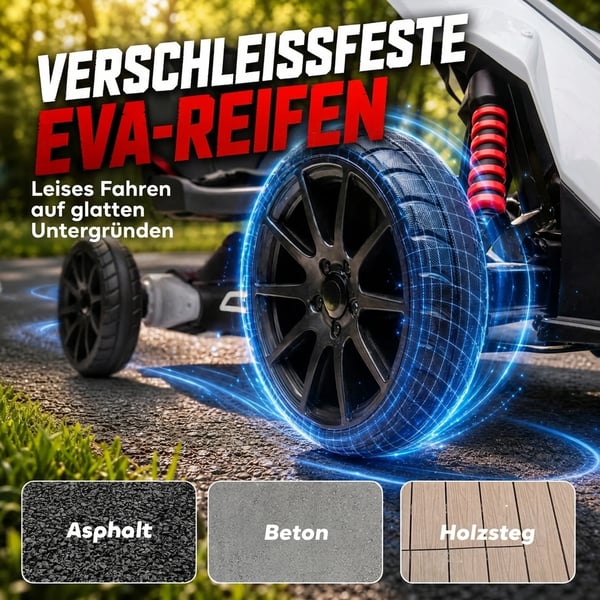 Elbil Gokart för barn, 12V, 3-5 km/h, Drifting Kart med säkerhetsbälte och ratt, 2 justerbara lägen, Vit