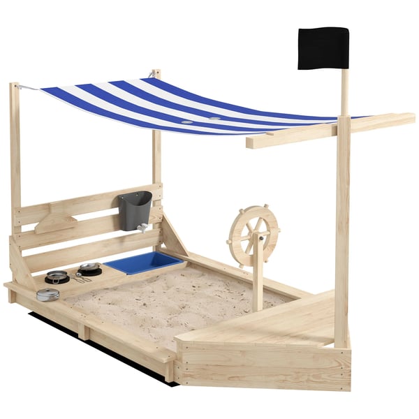 Sandkasse Skibsdesign med Overtræk 180x103x144,5cm Grantræ Natur 3-7 år