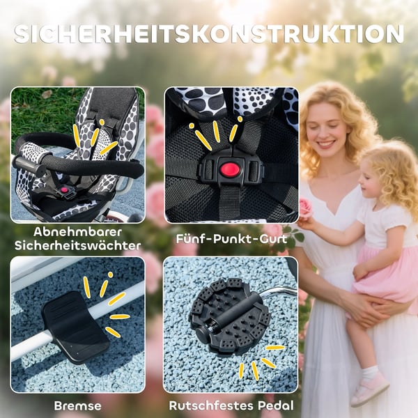 6-in-1 lasten kolmipyörä työntötangolla, irrotettava katos, säädettävä, tasapainopyörä, kuppiteline, kori, 1-5 vuotta, valkoinen