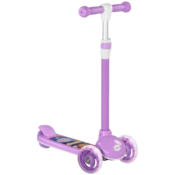 Lasten potkulauta LED-pyörillä, violetti, säädettävä korkeus, muovi/teräs