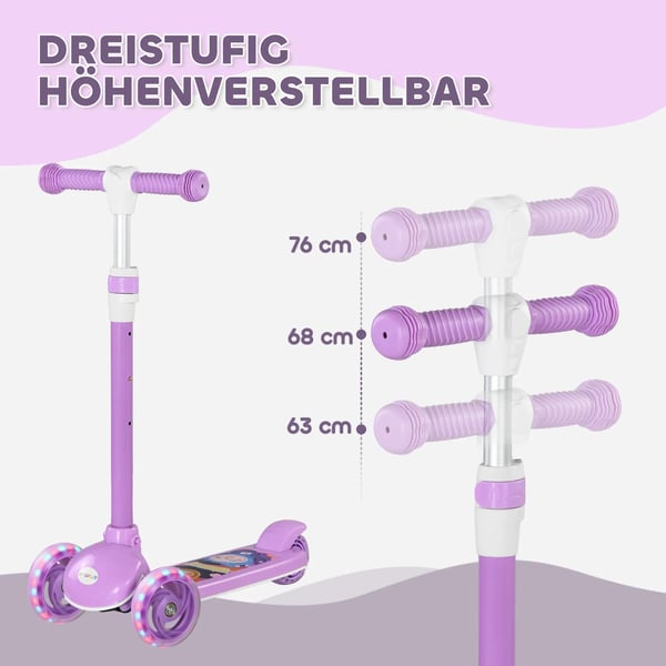 Brnelbehjul med LED-lys, justerbar hjde, lilla plast og stl