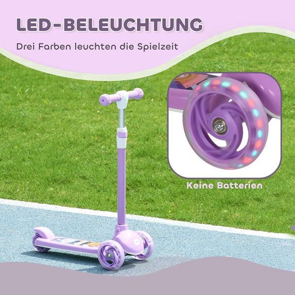 Brnelbehjul med LED-lys, justerbar hjde, lilla plast og stl