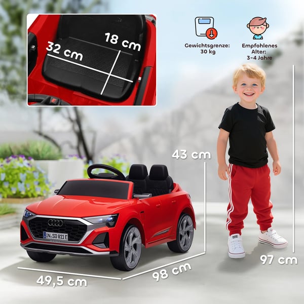 Elbil för barn, 12V Audi Q8, 3-5 km/h, Fjärrkontroll, Strålkastare, Musik, Röd