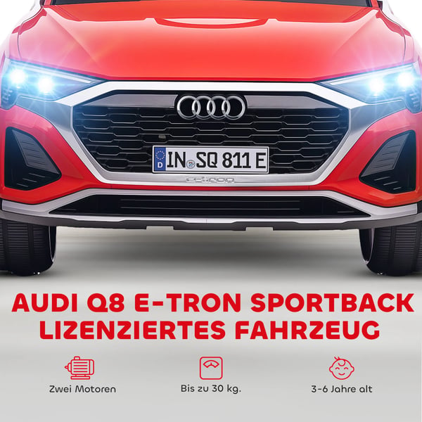 Elbil för barn, 12V Audi Q8, 3-5 km/h, Fjärrkontroll, Strålkastare, Musik, Röd