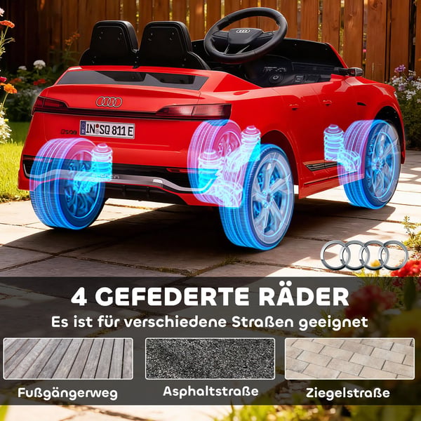 Elbil för barn, 12V Audi Q8, 3-5 km/h, Fjärrkontroll, Strålkastare, Musik, Röd