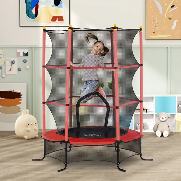 Børnetrampolin Ø163 cm - Rød med Sikkerhedsnet, Plast&Stål, 3-10 År, Max 50kg