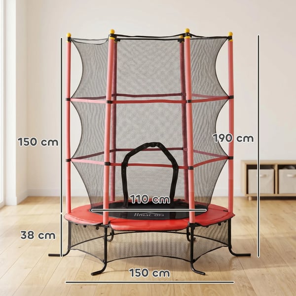 Børnetrampolin Ø163 cm - Rød med Sikkerhedsnet, Plast&Stål, 3-10 År, Max 50kg
