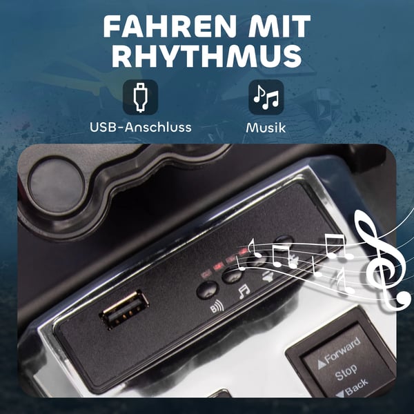 El-trehjuling för barn, omvänd design, batteridriven med MP3, signalhorn, 2 hastigheter, LED-lampor, 3-8 år, Gul, Plast/Metall