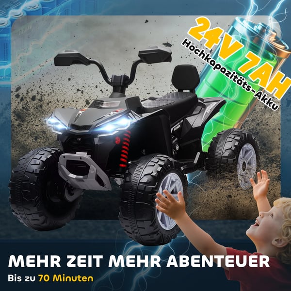 Børne-el-quad, 24V elektrisk køretøj med 4 hjul, forlygter, USB-tilslutning, MP3-funktion, 6,5 km/t, 3-8 år