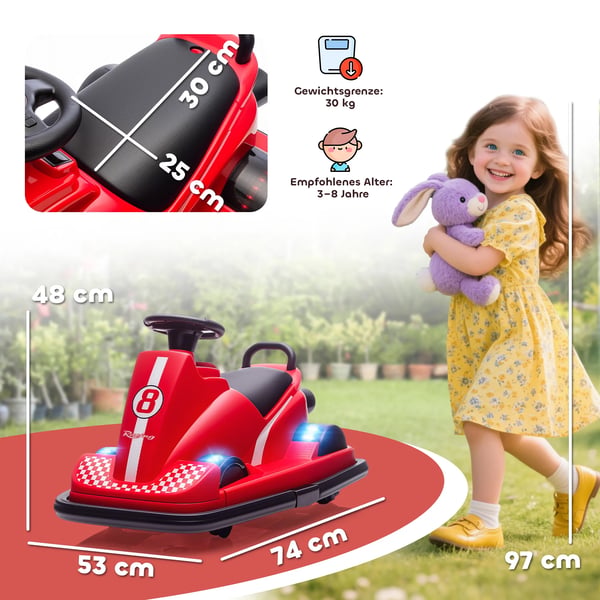 Radiostyrd Bumper Car för Barn - Röd, Metall/Plast, 360° Rotation, Musik & LED-Lampor, 3-8 år