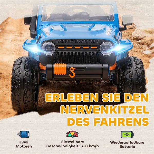 Elektrisk Kretj til Brn, 12V, Forldre-Barn Sde, Fjernstyret, Bl, Metal/Plastik