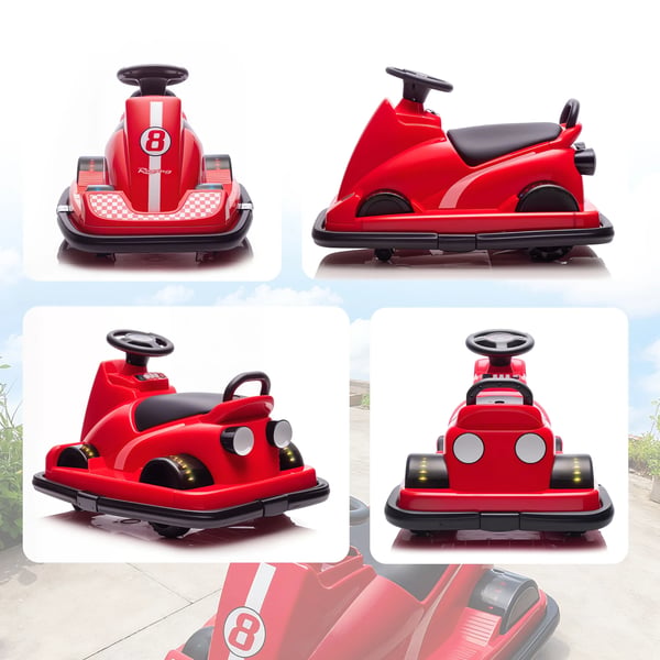 Radiostyrd Bumper Car för Barn - Röd, Metall/Plast, 360° Rotation, Musik & LED-Lampor, 3-8 år