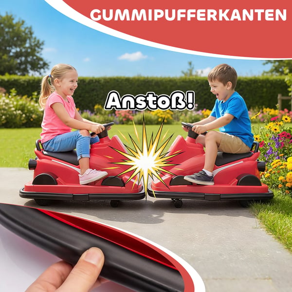 Radiostyrd Bumper Car för Barn - Röd, Metall/Plast, 360° Rotation, Musik & LED-Lampor, 3-8 år