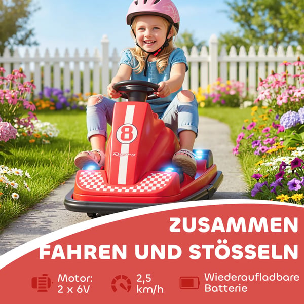 Radiostyrd Bumper Car för Barn - Röd, Metall/Plast, 360° Rotation, Musik & LED-Lampor, 3-8 år