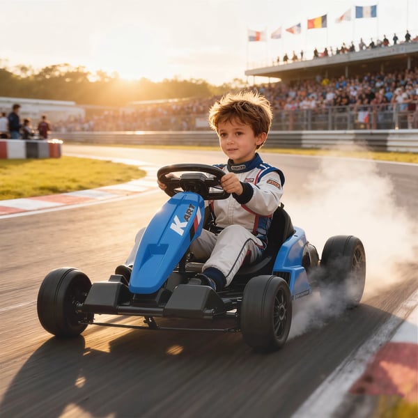 24V Elektrisk Gokart, Drifta-läge, Justerbart Säte, 5-punkts Säkerhetsbälte, Musikfunktion, Signalhorn, 6-12 År, Blå