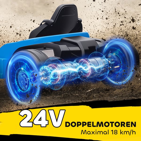 24V Elektrisk Gokart, Drifta-läge, Justerbart Säte, 5-punkts Säkerhetsbälte, Musikfunktion, Signalhorn, 6-12 År, Blå