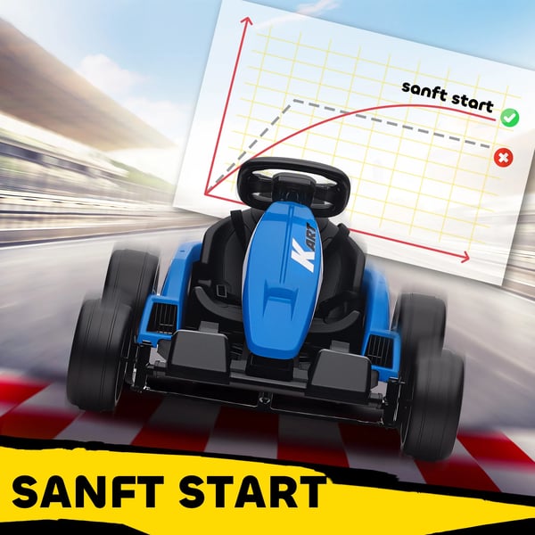 24V Elektrisk Gokart, Drifta-läge, Justerbart Säte, 5-punkts Säkerhetsbälte, Musikfunktion, Signalhorn, 6-12 År, Blå
