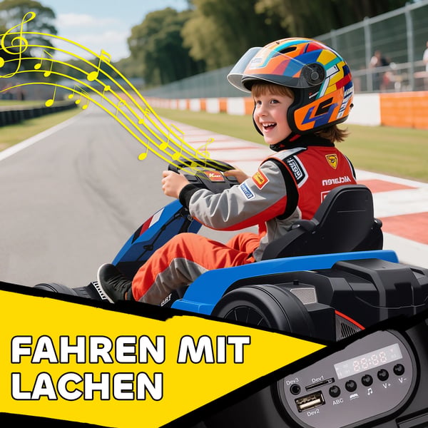24V Elektrisk Gokart, Drifta-läge, Justerbart Säte, 5-punkts Säkerhetsbälte, Musikfunktion, Signalhorn, 6-12 År, Blå