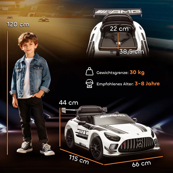 Mercedes elbil til børn, 12V, LED-lys, musik, fjernbetjening, hvid