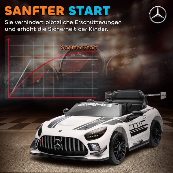 Mercedes elbil til børn, 12V, LED-lys, musik, fjernbetjening, hvid
