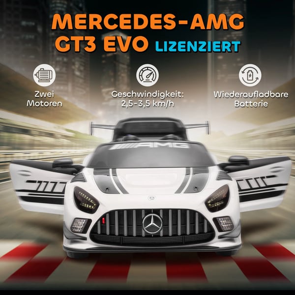 Mercedes elbil til børn, 12V, LED-lys, musik, fjernbetjening, hvid