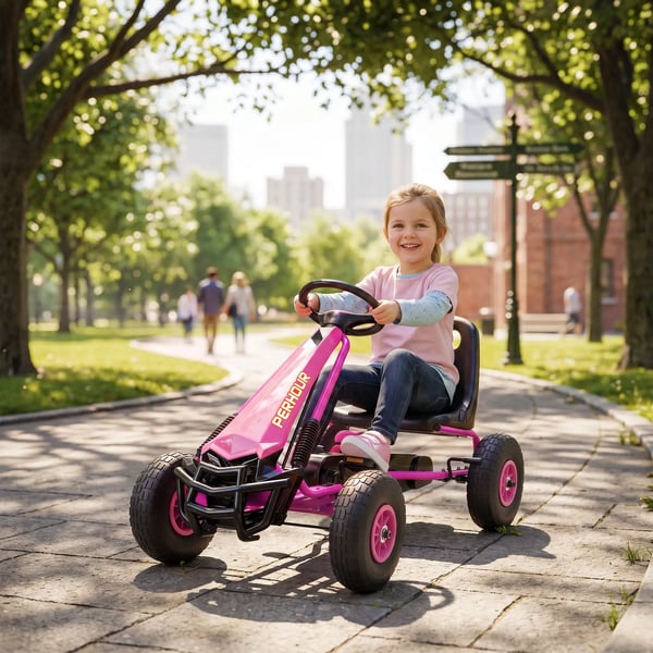 Pedal Gokart til Børn - Lyserød Plastik/Stål - Justerbar, EVA-hjul, Bremse - 3-8 år