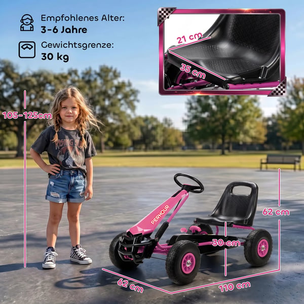 Pedal Gokart til Børn - Lyserød Plastik/Stål - Justerbar, EVA-hjul, Bremse - 3-8 år