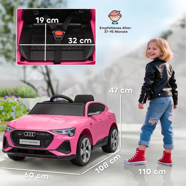 Elektrisk Børnebil Audi E-tron Pink 12V Elbil m. Fjernbetjening 3-5 År