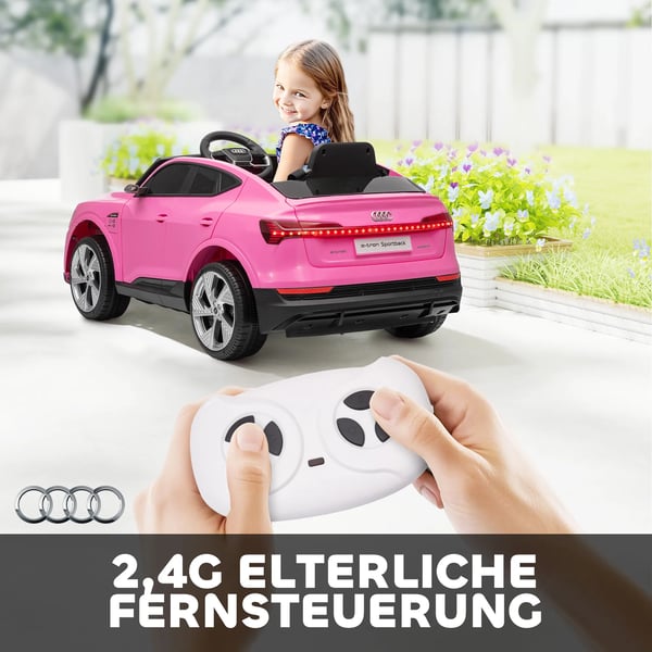 Elektrisk Børnebil Audi E-tron Pink 12V Elbil m. Fjernbetjening 3-5 År
