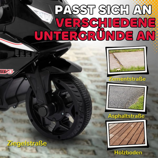 Elmotorcykel för barn, svart, plast/kolstål, tuta, strålkastare, musik, 2,5 km/h