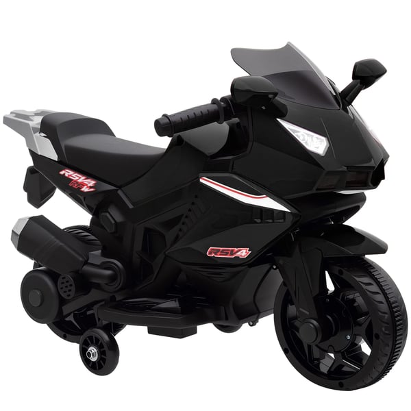 Elmotorcykel för barn, svart, plast/kolstål, tuta, strålkastare, musik, 2,5 km/h