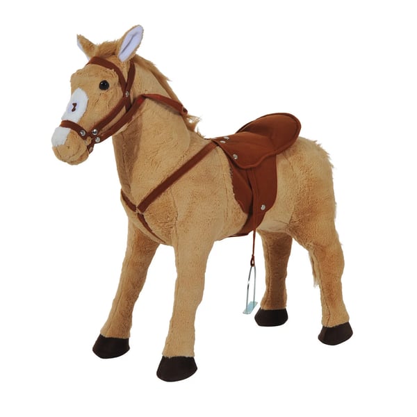 Gyngestativ til brn, Beige Plys Hoppegyngehest med Lyd, Robust Stlramme, 85x28x60 cm