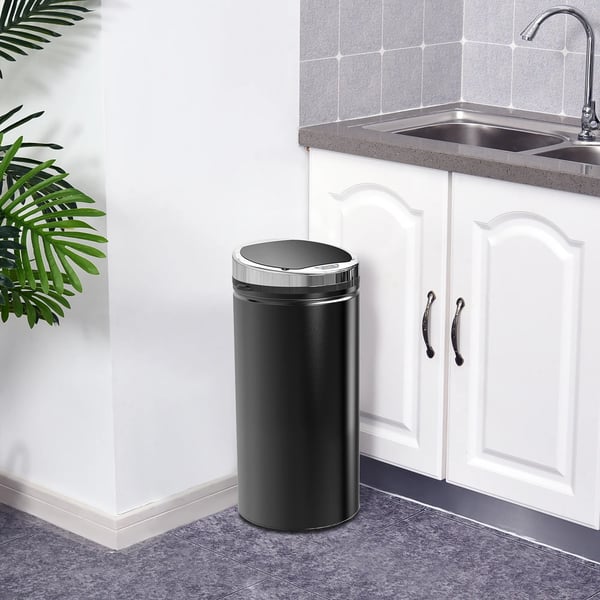automatisk soptunna med sensor 42L, rostfritt stål, svart