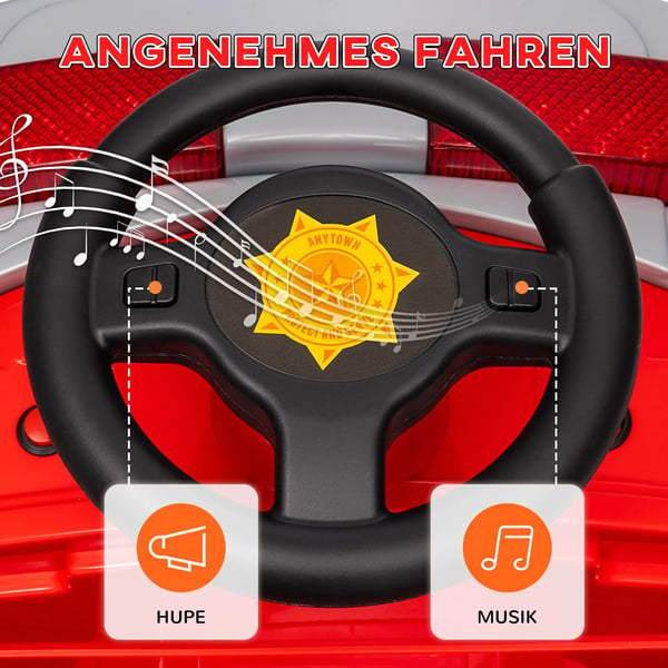 Elbil för barn Röd - 12V Barnfordon med Siren, Musik och Verktyg - Mjukstart 3 km/h, 3-5 år