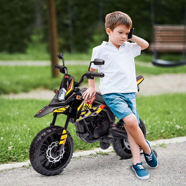 Elektrisk Børnemotorcykel 12V - Gul Plastik, Musik & Støttehjul, 6 km/t, 3-8 år