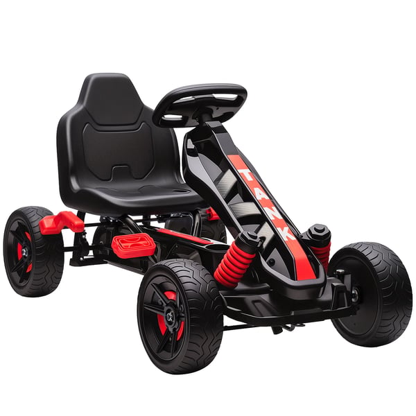Gokart til brn med pedaler, rd, med bremse, skridsikre hjul og metalkofanger