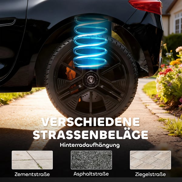 Maserati Elbil för barn, 2-sitsig, 12V, Fjärrkontroll, LED, Musik, Svart (Plast/Metall)