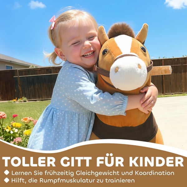 Ridhäst för barn, kaffebrun polyester