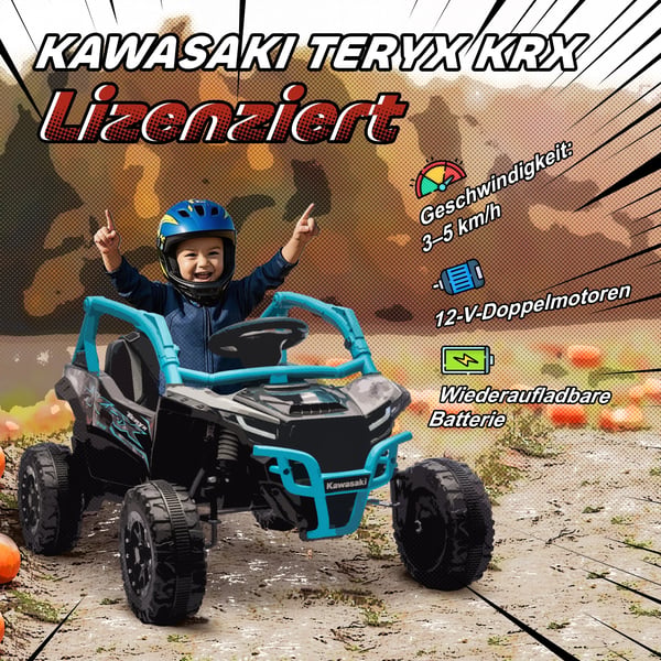 Kawasaki Teryx Krx 1000 El-Bil til Børn, Blå, Fjernbetjening, Musik, LED Lys, 12V