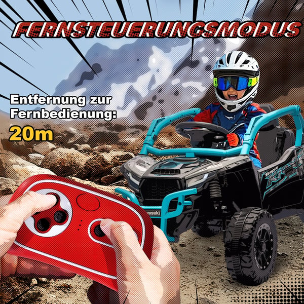 Kawasaki Teryx Krx 1000 El-Bil til Børn, Blå, Fjernbetjening, Musik, LED Lys, 12V