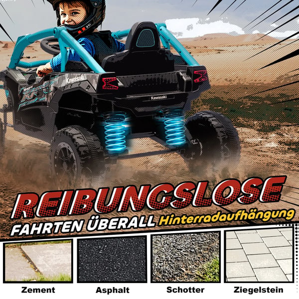 Kawasaki Teryx Krx 1000 El-Bil til Børn, Blå, Fjernbetjening, Musik, LED Lys, 12V