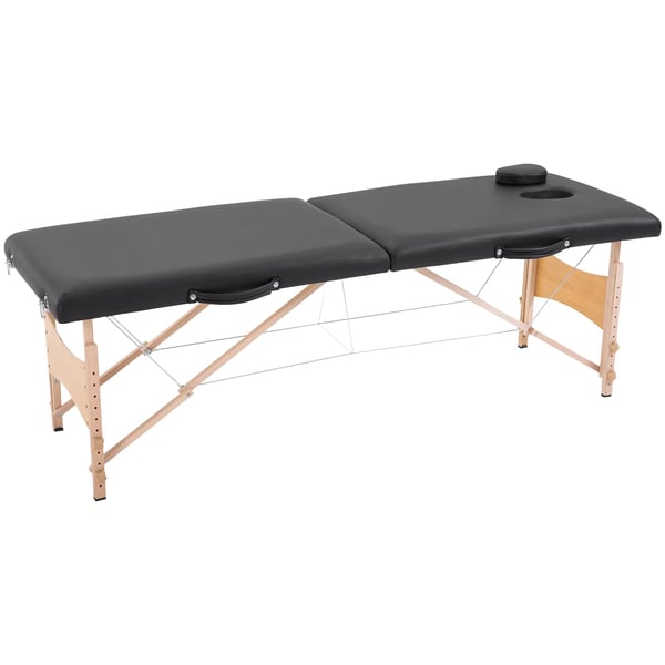 massagebriks, Bærbar massagebriks, Højdejusterbar, Kosmetikbriks, Poppeltræ, Skum, Sort, 186 x 60 x 58-81 cm