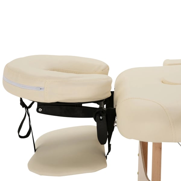 Massagebriks - Sammenklappelig, Hjdejusterbar, Creme Kunstlder med nakkesttte til Spa/Salon