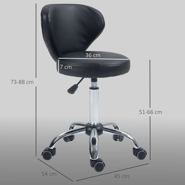 Massagepall i Svart Konstläder - Svängbar och Höjdjusterbar Arbetsstol med Ergonomiskt Ryggstöd och Hjul