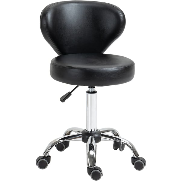 Pyörivä hierontatyöjakkara - Säädettävä korkeus 49-64 cm, ergonominen selkänoja, musta keinonahka, metallirunko