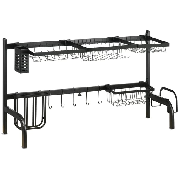 Säädettävä astiankuivausteline keittiön tiskialtaan ylle - 51-93 cm, teräs, musta